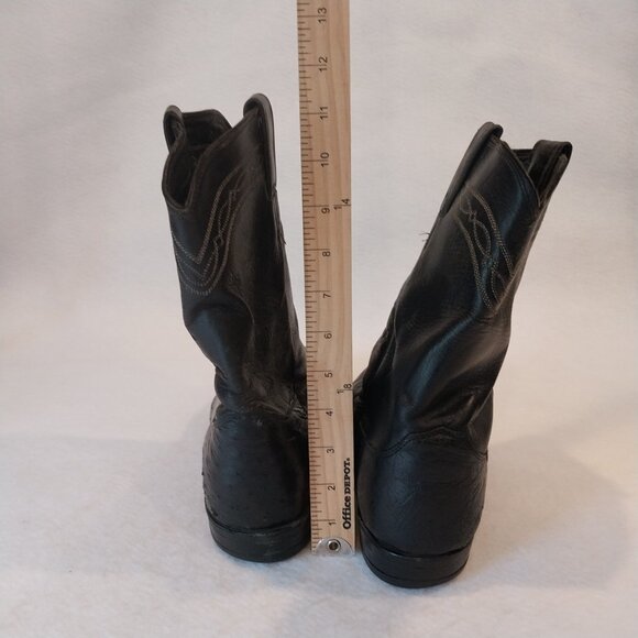Justin Western Boots Mens 10.5 EE WIDE Black Leather Smooth Ostrich Roper 3172. - Picture 4 of 9